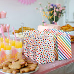 20Pcs Paper Gift Bags Candy Gift Bags Color Dots Strips Gift Bags with Stickers, Colorful Wooden Clips, Cute Tags, 10m Cotton Cord, Colorful Paper Gift Bag for Party Favor, Wedding Favor