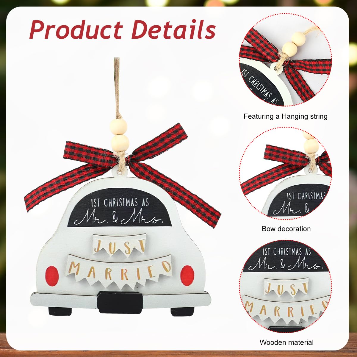 HASTHIP Wedding Gifts for Couples featuring Wooden Hanging Ornament with Just Married Design | Bridal Shower and Anniversary Decoration