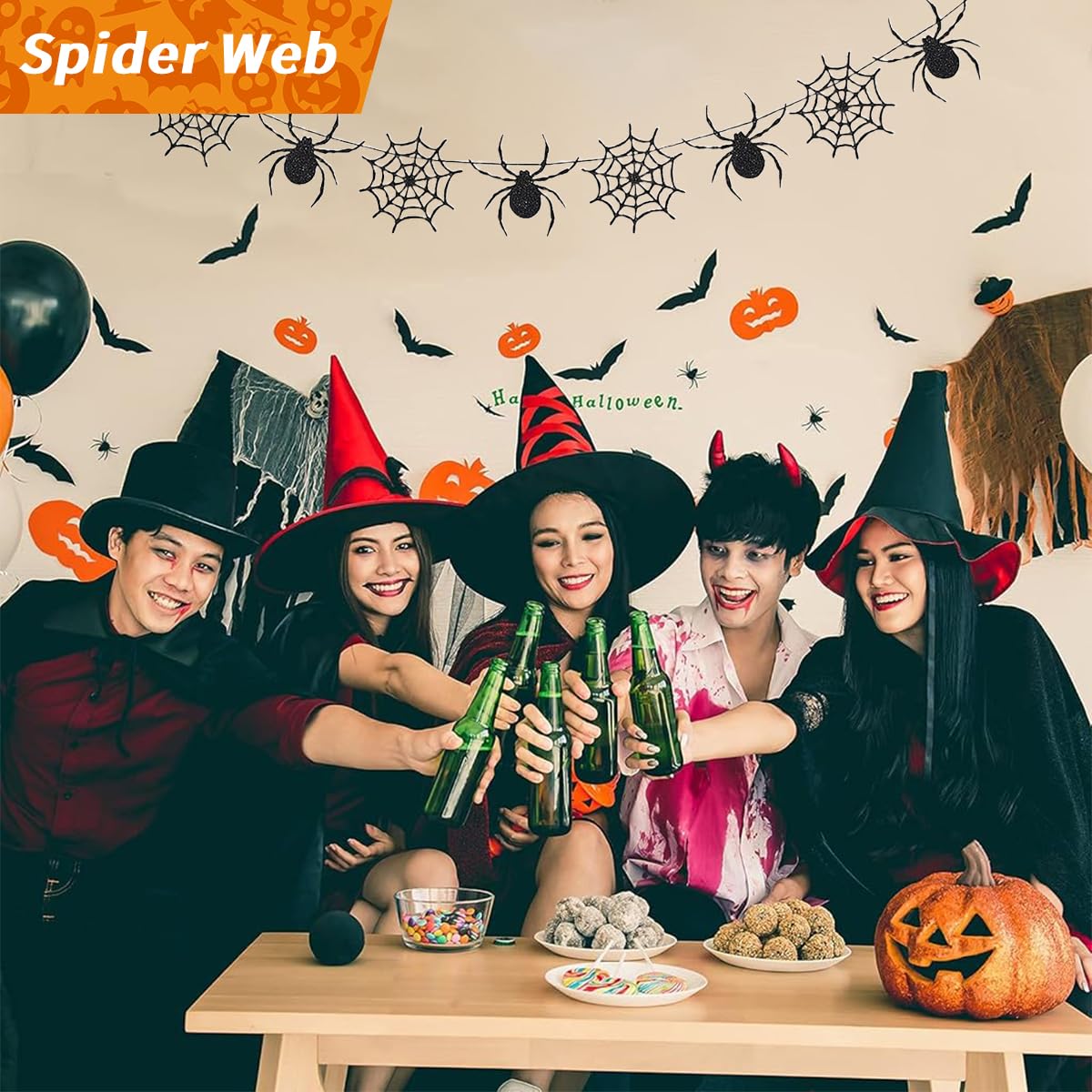 HASTHIP Halloween Wall Decoration for Room and Window with DIY Felt Spider Web Garlands | Pack of 2