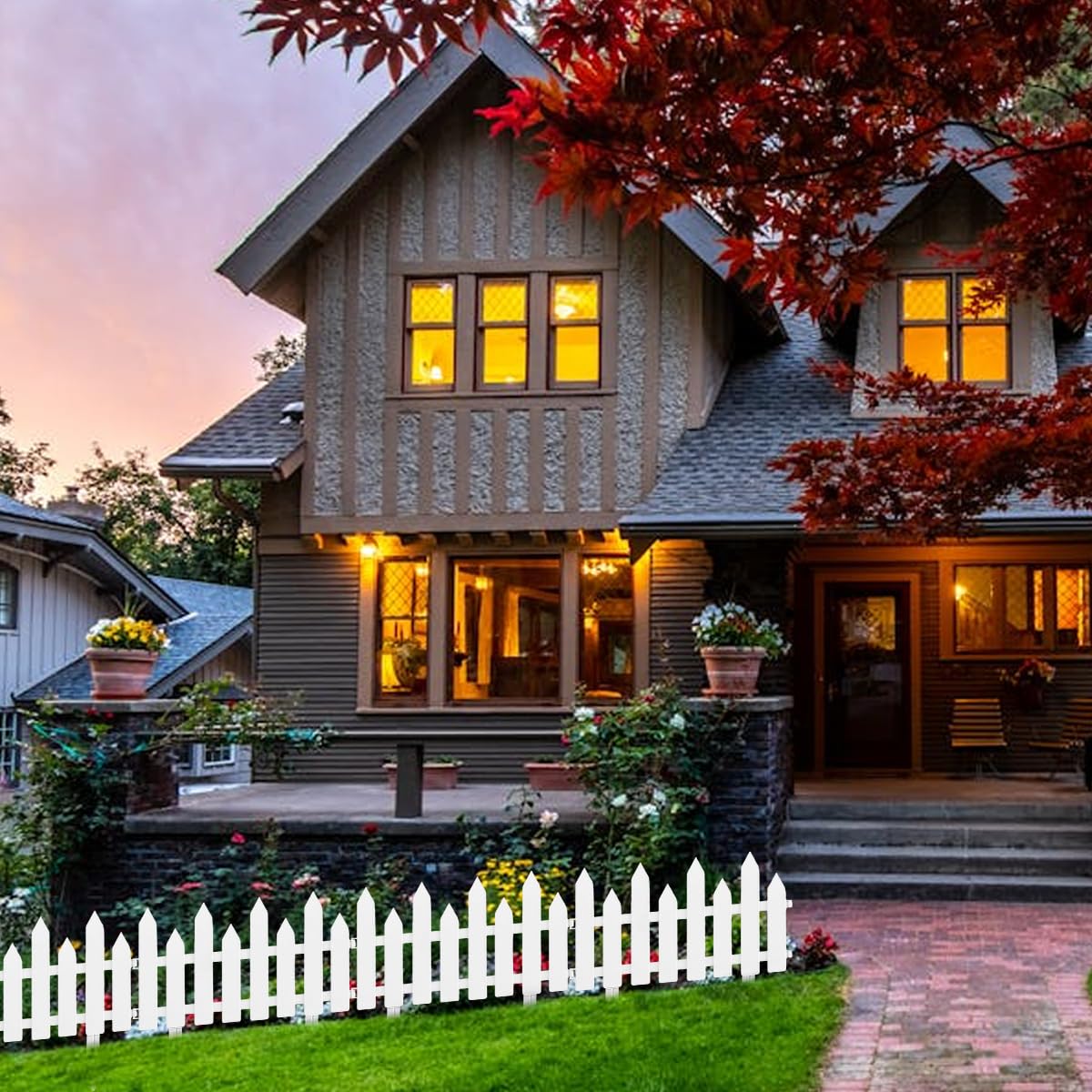 HASTHIP® Outdoor Garden Fence Border - Garden Edging Fence Decorative - White Garden Picket Fence Panels - Weather-Proof PVC Garden Fence Decorative - Flower Bed Fencing for Pathway, Yard,Lawn