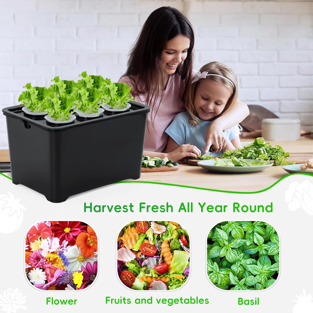 HASTHIP Hydroponic System Kit for Indoor Gardening with 6 Compartments and USB Air Pump | Black PP Grow Box