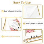 HASTHIP® 4 Pack Acrylic Gold Sign Holder, Double Sided A4 Menu Stand, Clear Vertical Table Display for Restaurant Menus, Office Flyers, Acrylic Photo Frame, Desk Brochure Holder