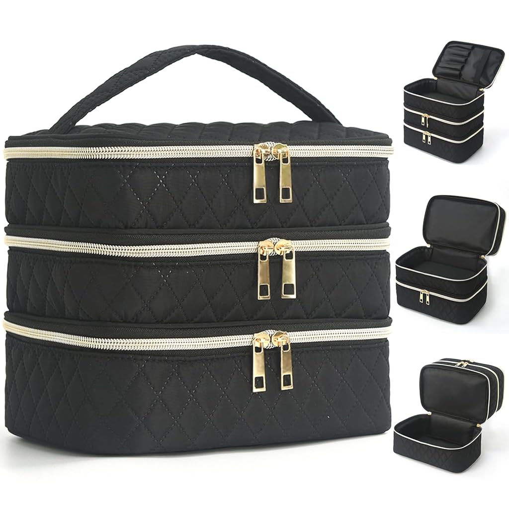 HASTHIP® Neceser de Maquillaje de Viaje Profesional para Mujeres,Organizador Cosmético Grande 3 Capas con Divisores Ajustables,Impermeable y Portátil para Brochas Artículos Tocador