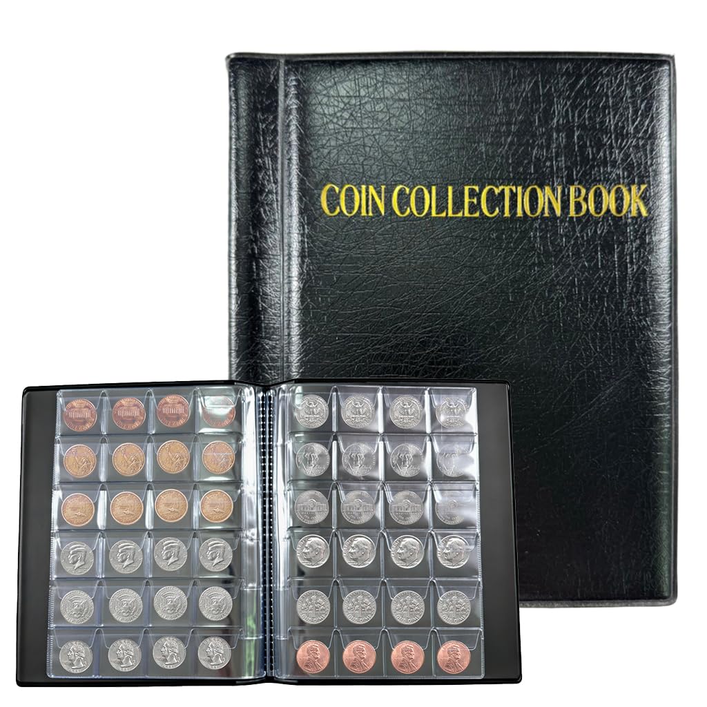 HASTHIP® Coin Collection Album,Pocket Coin Holder Book with Plastic Sleeves,Portable Storage Case for Collectors Display Organizer for Coins Tokens Medals - Black