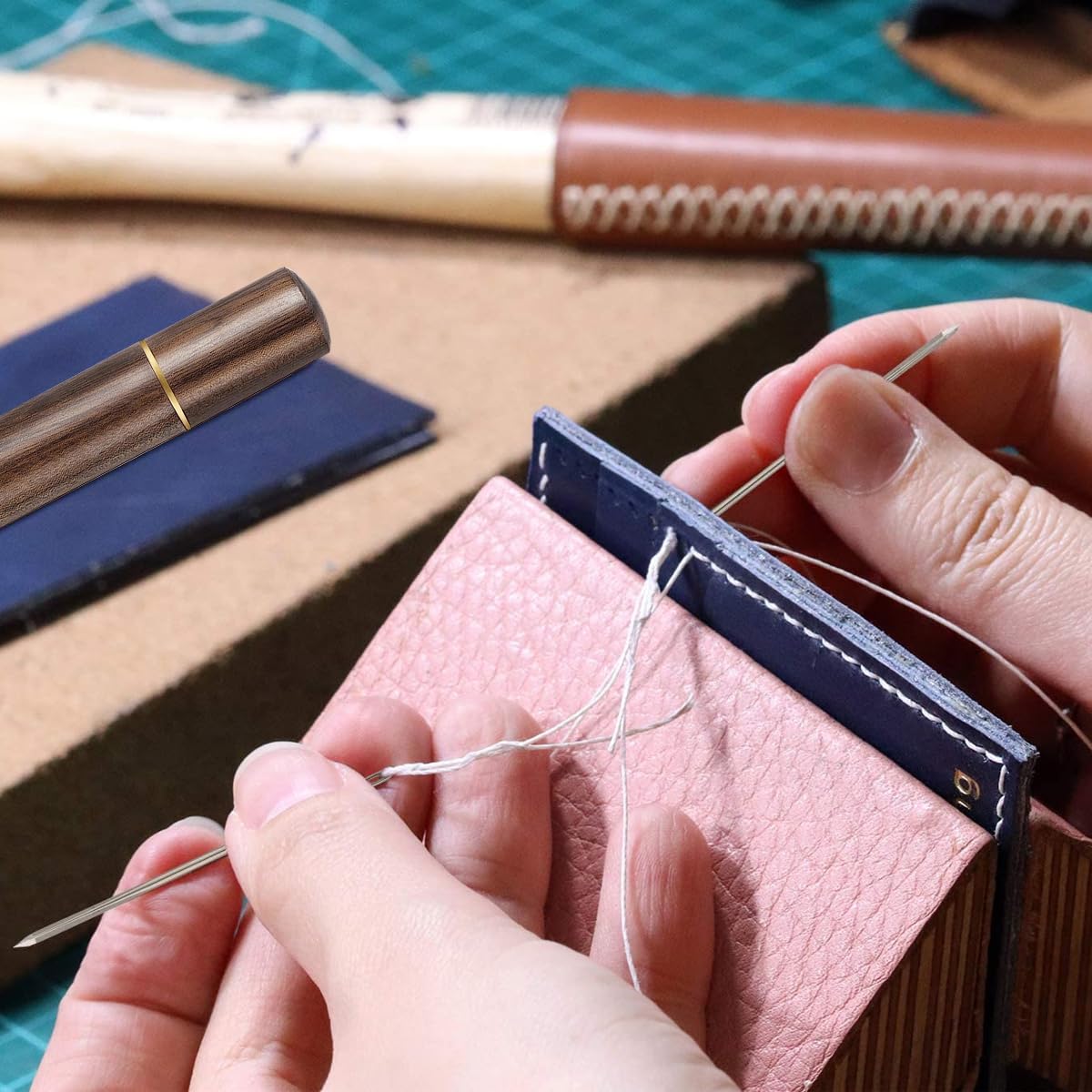 30pcs Quilting Needle Self-Threading Quilting Needle with Wooden Needle Case Long Quilting Needle of Various Sizes Easy Self-Threading Quilting Needle for Quilting, Embroidery, Hand Sewing