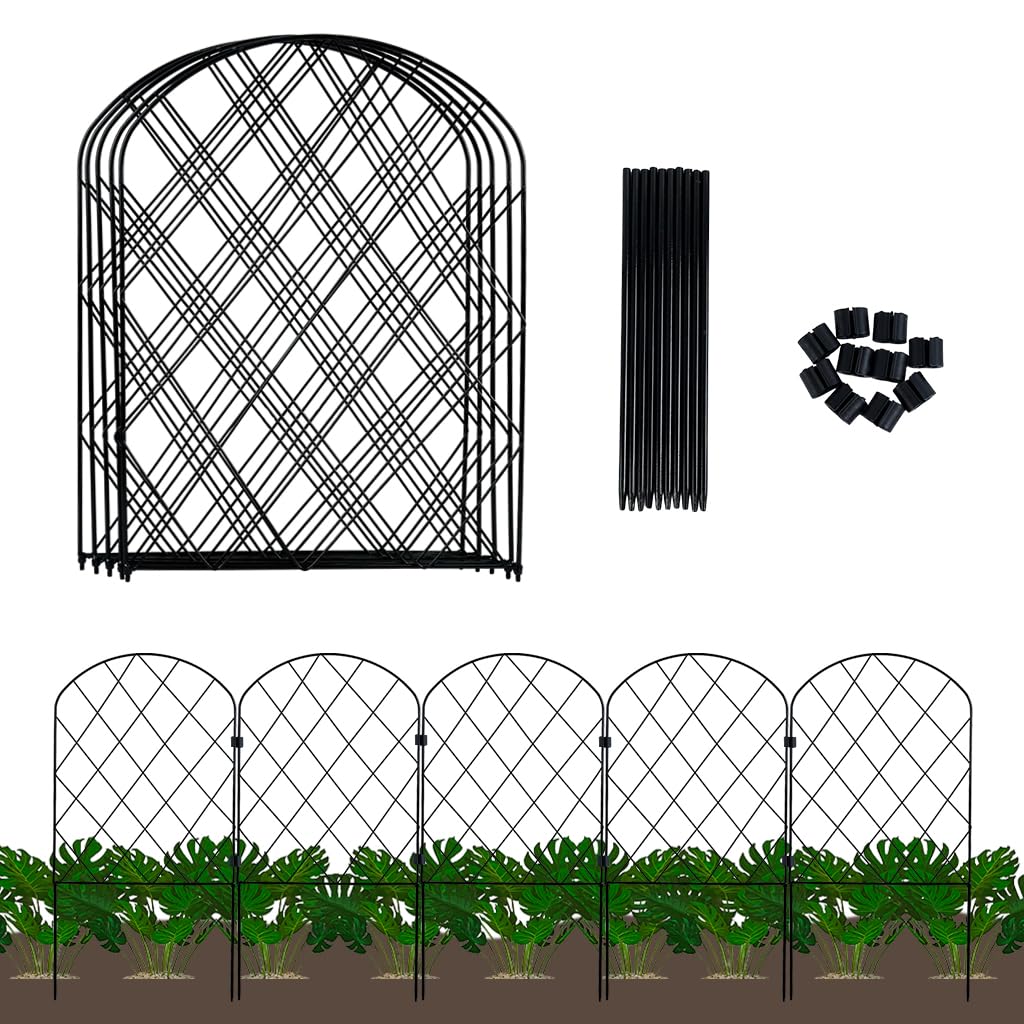 HASTHIP® Metal Garden Fence Outdoor - Versatile Decorative Fence for Garden - Garden Plant Partition Fence - Outdoor Garden & Patio Decoration Items - Garden Fence for Flower, Lawn, Pathway (5 Pcs )