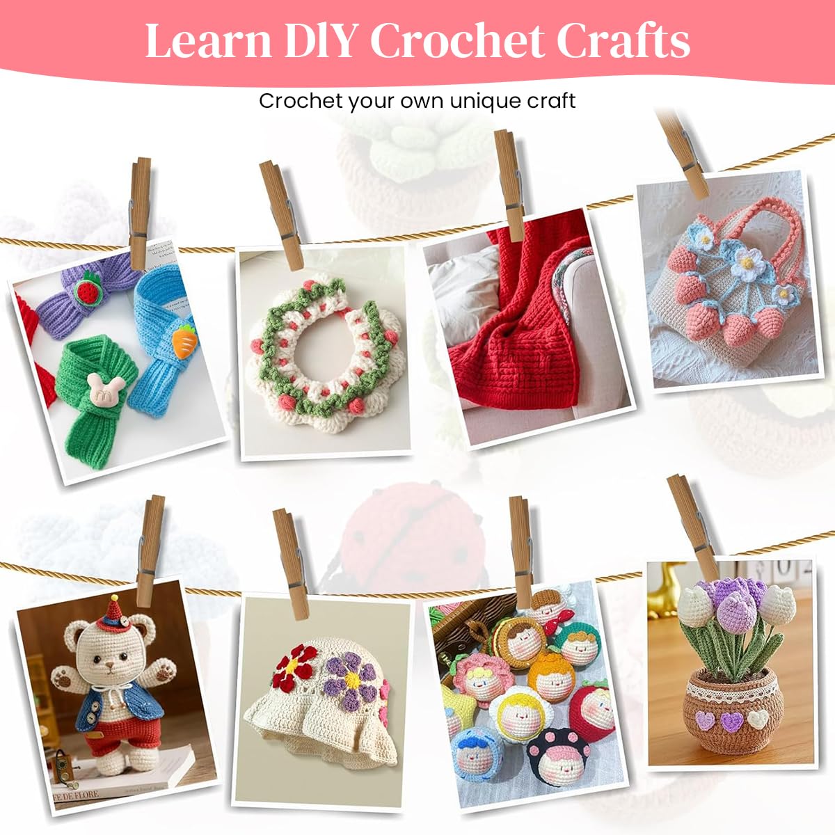 HASTHIP Crochet Kit for Beginners with 130 Pieces and Full Size Hooks | Color Yarn Set
