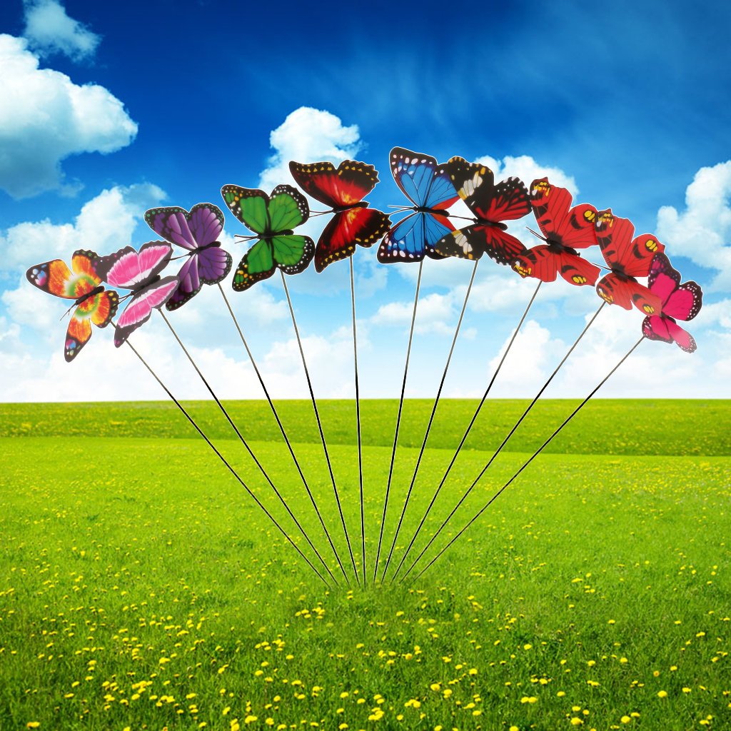 HASTHIP Butterfly Garden Stakes for Outdoor Decor with Flexible Metal Wires and 20 Pcs | Lifelike Plastic Butterfly Ornaments