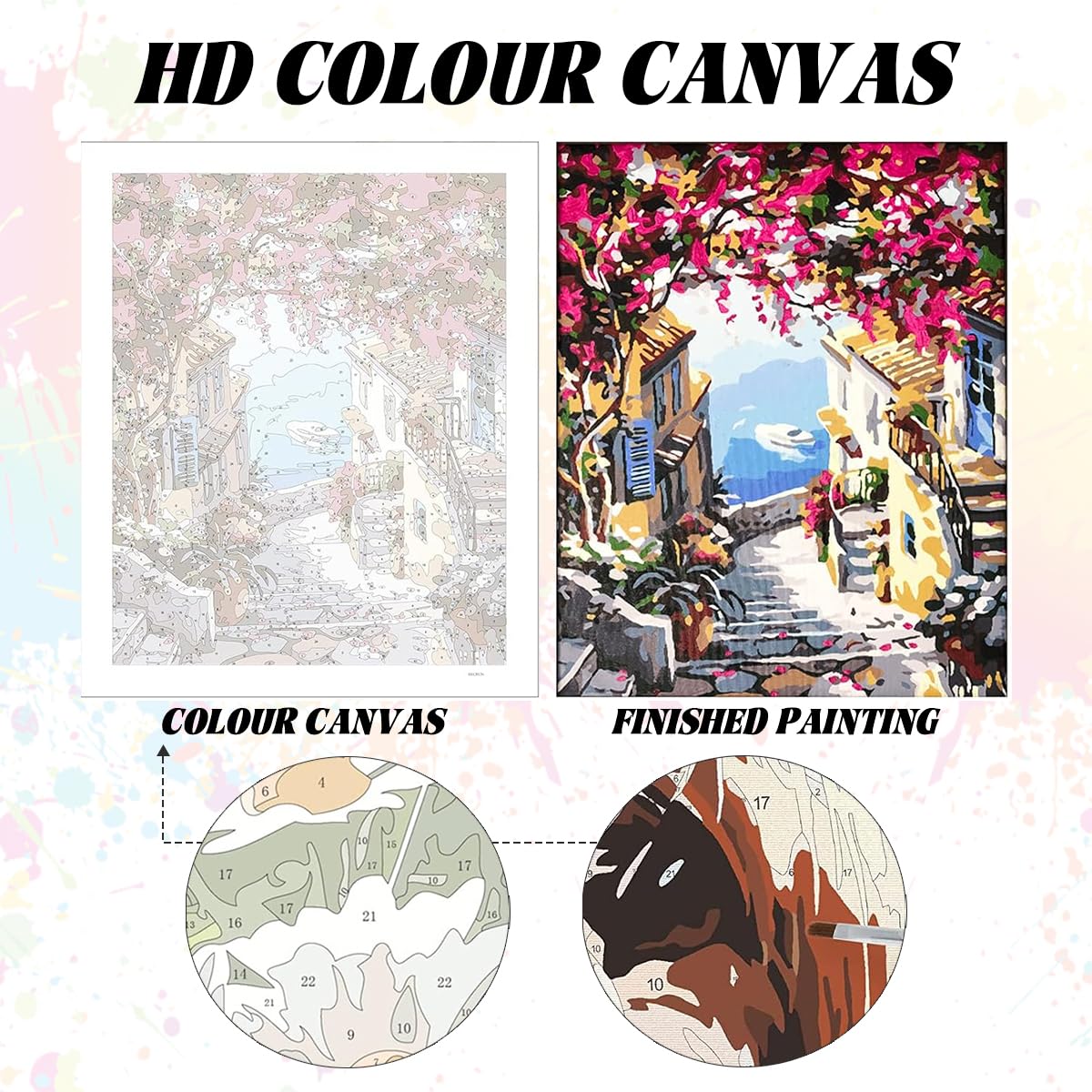 HASTHIP Paint By Numbers Art Kit for Relaxing DIY Home Decor with Tools and Pigments 16x20 | Mediterranean Dreamscape Acrylic Canvas Craft Gift