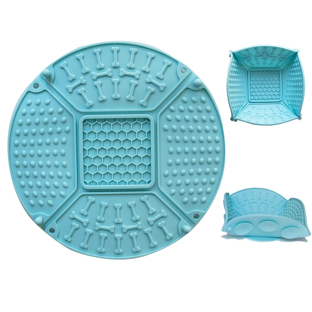 HASTHIP® Dog Slow Feeder Bowl Mat, Food Grade Silicone Licking Pad with Suction Cups, Non-Slip Foldable Slow Eating Pet Feeder for Dogs and Cats, BPA-Free Puzzle Enrichment Feeding Dish (Sky