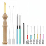 HASTHIP Punch Needle Set for DIY Embroidery and Tufting with 12PCS Needles & Wooden Handle | Ideal for Beginners and Crafts Enthusiasts