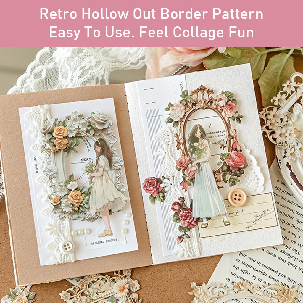 HASTHIP Scrapbook Paper for DIY Crafts featuring 60pcs Embossed Floral Frames | Vintage Lace Design