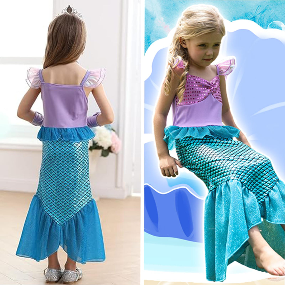 HASTHIP® Mermaid Dress for Girls - Little Mermaid Costume for Girls with Bag Princess Dresses for Girls Gift Birthday Party