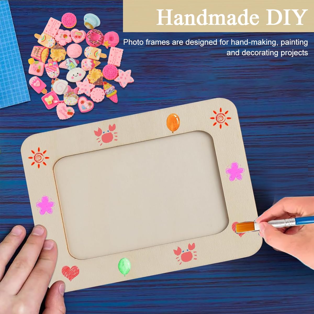 HASTHIP Wooden Photo Frame Kit for DIY Crafts with 6 Frames and 30 3D Decals | Eco Wood