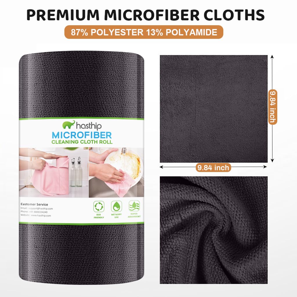 HASTHIP Microfiber Cleaning Cloth Roll 50 Pack 9.8 in Precut Wipes for Kitchen and Car | Reusable Polyester Non Scratch Towels