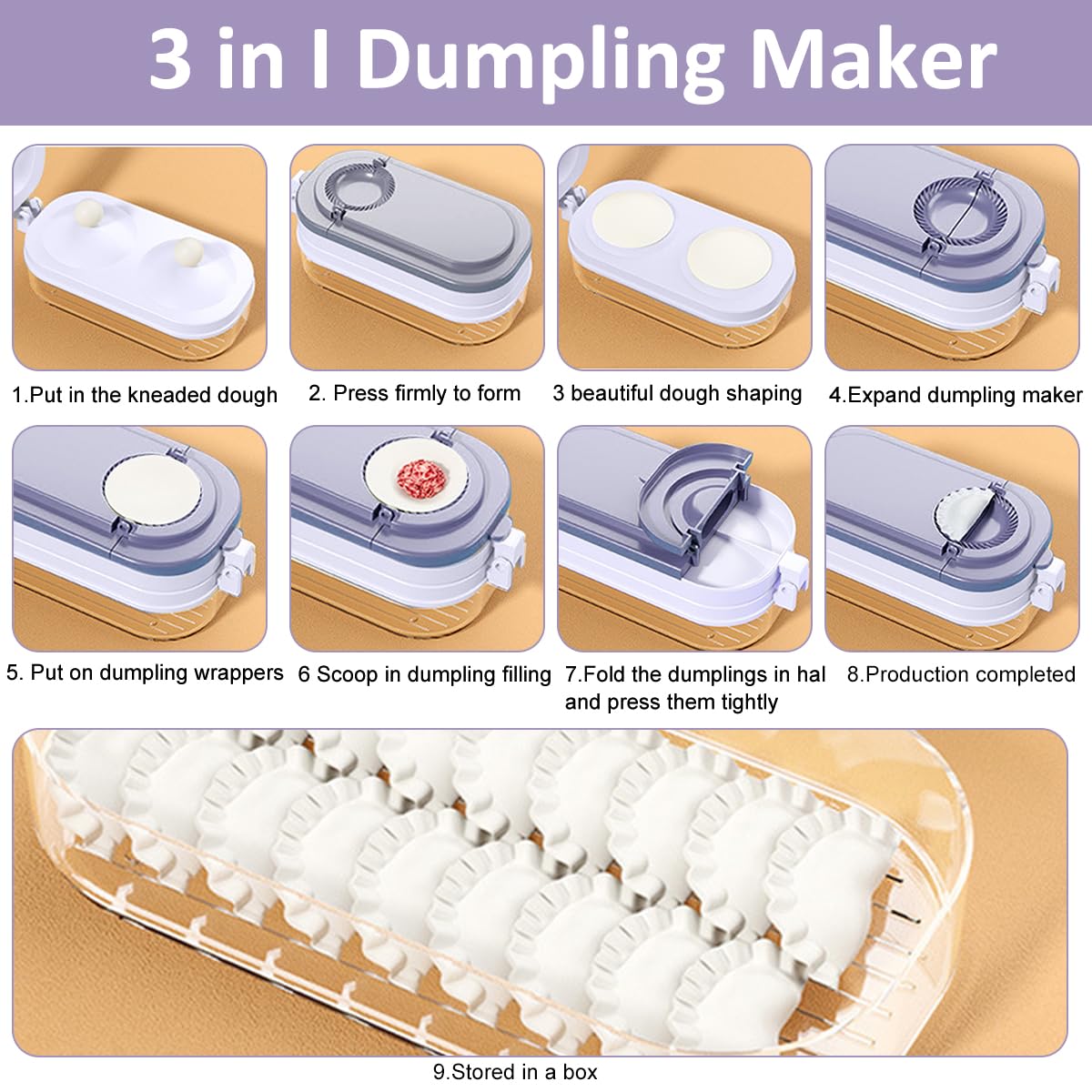HASTHIP Manual Dumpling Press Mold for Ravioli Making with Dual Skin Design | Food Grade PP 3 in 1 Kitchen Tool