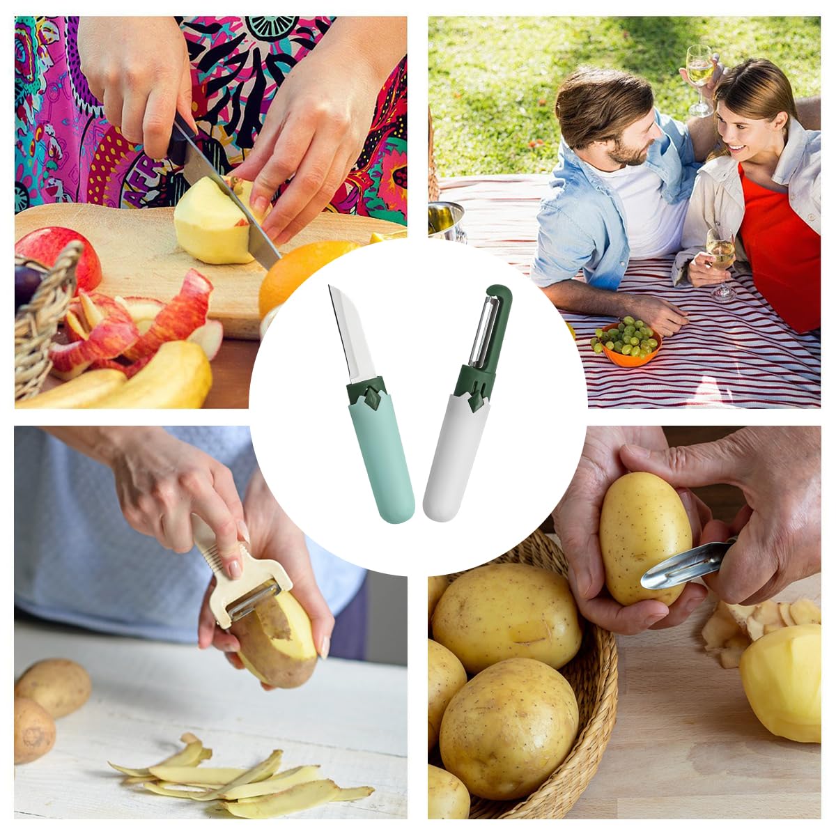 HASTHIP Fruit Knife Peeler for Vegetables with Dual Head Design and 17.5cm Stainless Steel Blade | Compact Portable Kitchen Tool