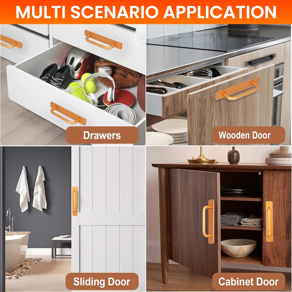 HASTHIP Closet Door Bar Handles for Cabinets and Drawers featuring No Drill Adhesive 8.2 in Golden Aluminum Design