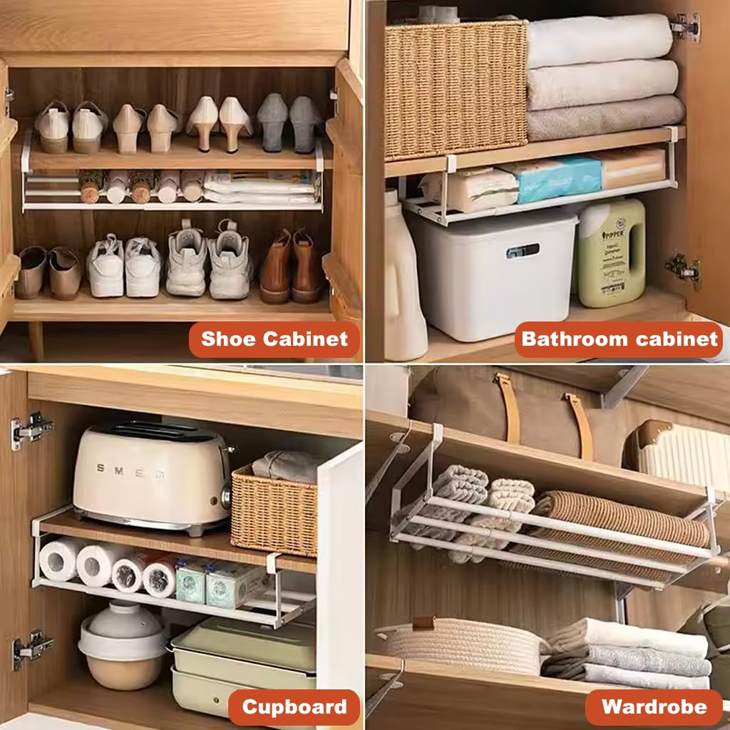 HASTHIP Shoe Rack for Cabinet Organization with 15.7–23.6 in Expandable Divider | White Cotton Insert Shelf