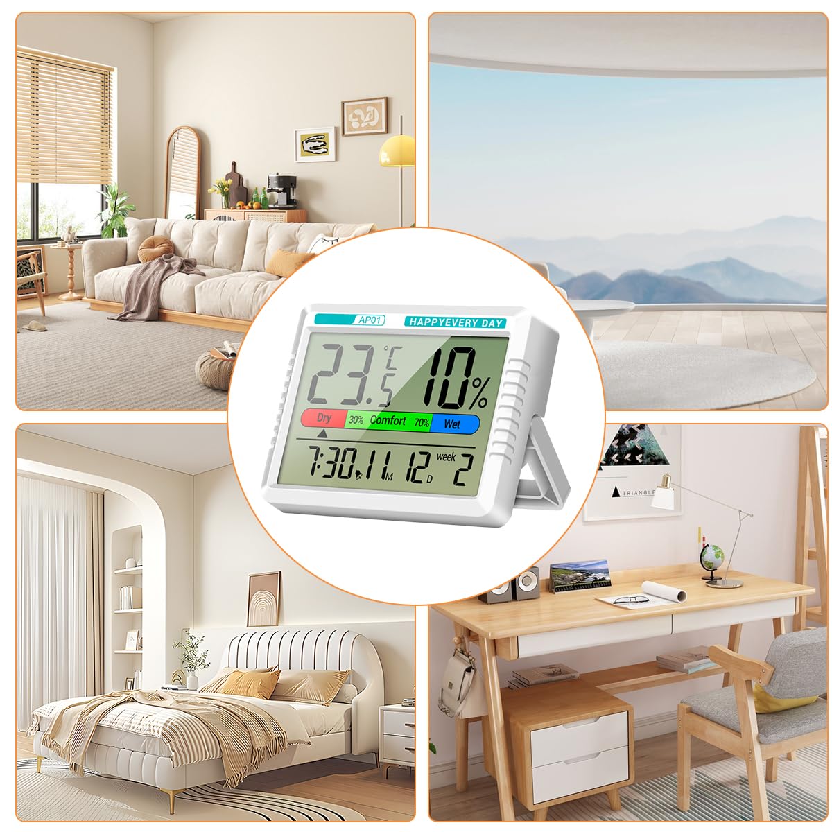 HASTHIP Thermo Hygrometer Alarm Clock for Home with LCD Display and Snooze | Temperature and Humidity Monitor