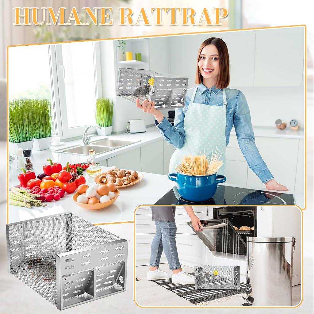 HASTHIP Rat Trap for Indoor and Outdoor Use featuring Dual Entry One Way Door 12 x 9 x 6 in Metal Cage