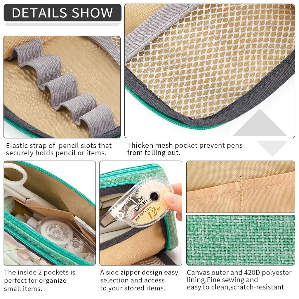 Climberty® Large Capacity Pencil Case, Pencil Pouches Aesthetic, Durable Storage Multiple Compartment Double Zipper Portable Capacity Pencil Pouch for College Student Teen, 20x11cm (Green)