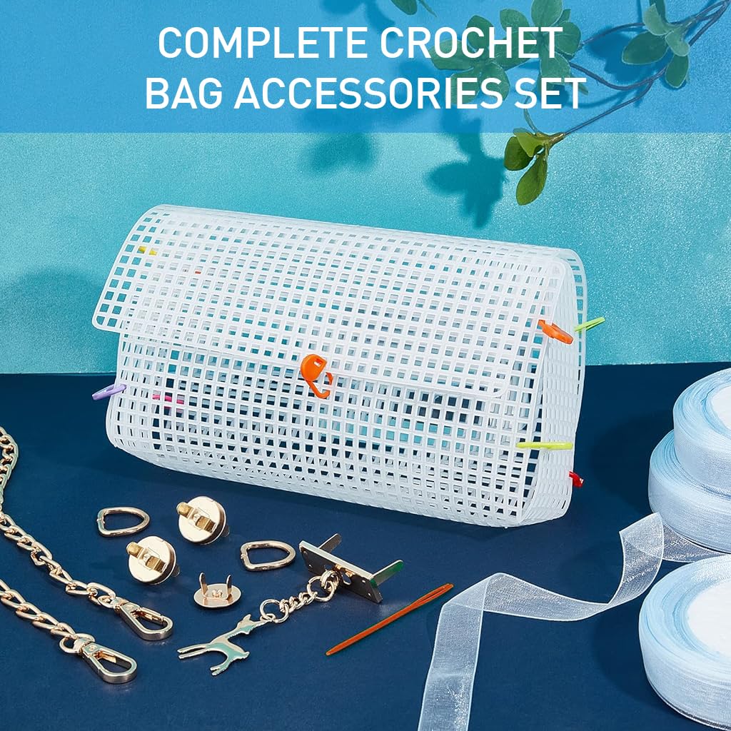 HASTHIP DIY Knitting Crochet Bags Kit for Handmade Crafting with 3 Plastic Canvas Sheets 20 x 13 x 6cm White | Includes Needles Strap Chains and Deer Button