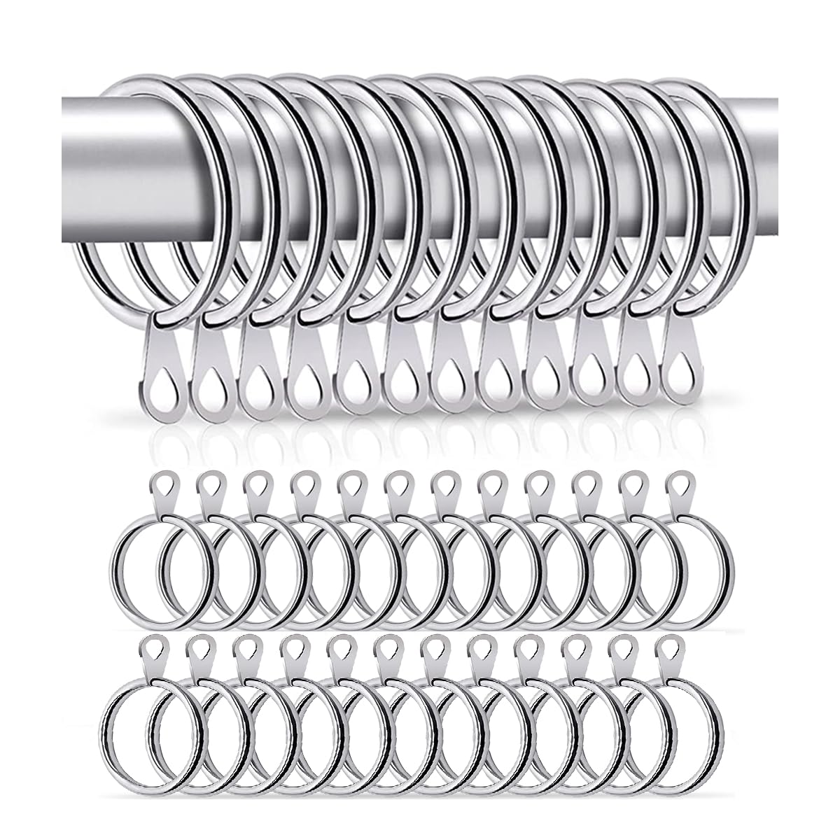 HASTHIP Curtain Rings 24 pcs for Heavy Curtains with 37 mm Inner Diameter Eyelets | Rustproof Silver Iron Fits 30–35 mm Rods