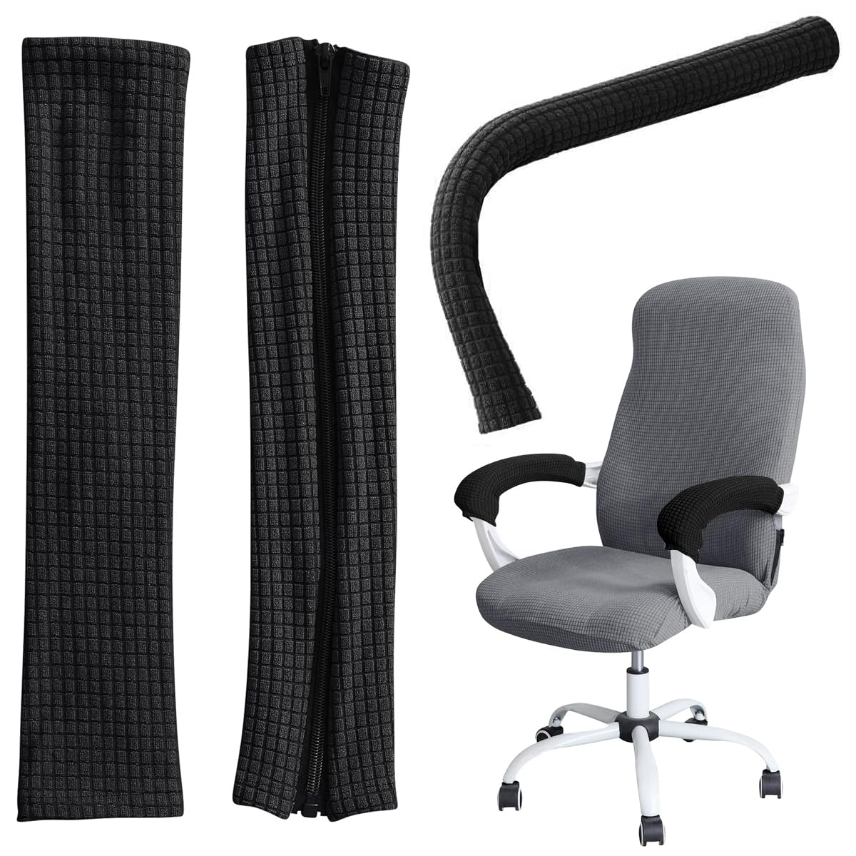 HASTHIP Office Chair Armrest Covers for Comfort and Protection with Zipper Design | 2Pcs Black 45×16cm