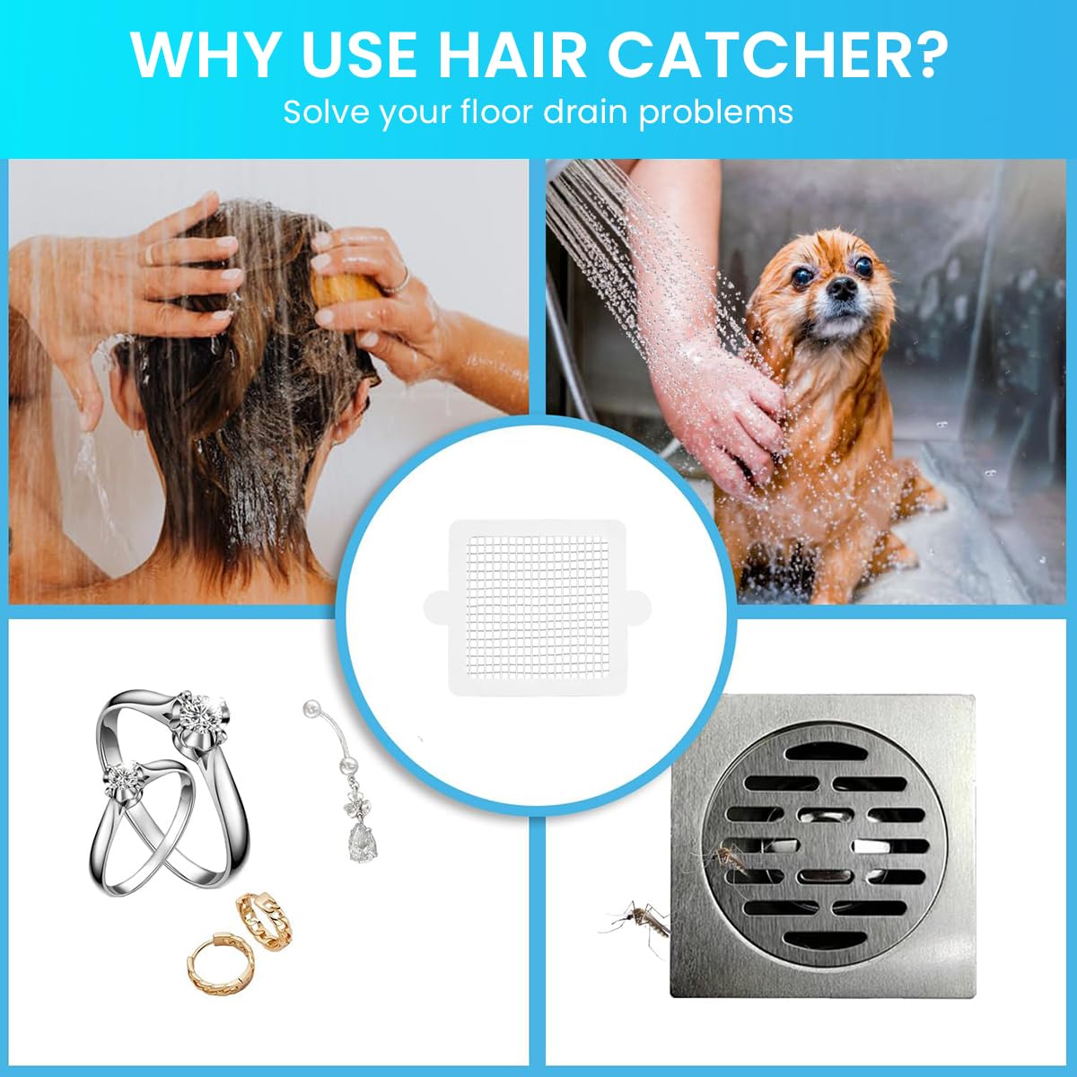 HASTHIP Disposable Shower Drain Hair Catcher for Bathroom and Sink | 10Pack 6 x 6 in Mesh Stickers
