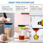 HASTHIP® Kitchen Funnels with Handle for Filling Bottles Silicone Collapsible Funnel Set for Transfer Liquid Oil and Powder Three Size Wide Mouth for Kitchen Use Mason Jars 6PCS
