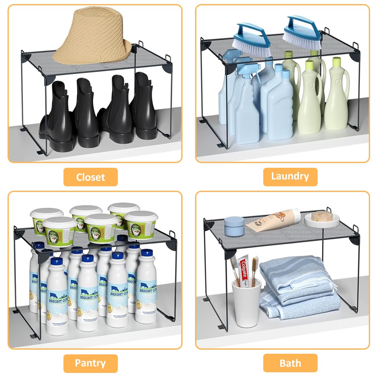 HASTHIP Folding Metal Storage Rack for Kitchen Countertop with Mesh Shelf | Space-Saving Organizer