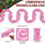 HASTHIP Pink Christmas Tinsel Garland for Trees and Parties featuring Shiny Metallic Fringe 16.4ft