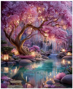 HASTHIP® 5D Diamond Painting Kit Cherry Blossom Garden, Full Drill DIY Art with Complete Tool Kit, Dreamy DIY Home Wall Decor Craft, DIY Diamond Art Gift for Adults and Kids, 40x50cm, No Frame