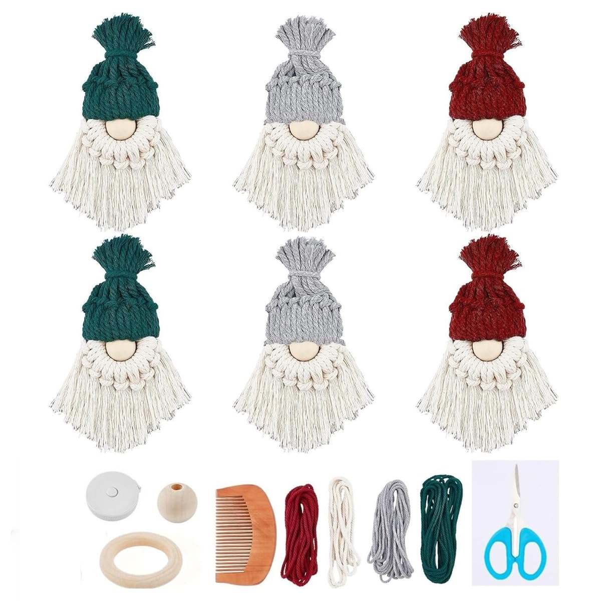 HASTHIP DIY Santa Claus Kit for Christmas Tree Decor featuring Macrame Tools and Yarn 6 Set