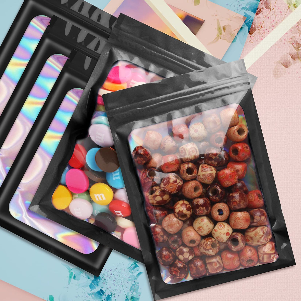 HASTHIP Mylar Bags for Candy and Cookies featuring Tight Ziplock Seal 200 pcs 7.5×12cm Black | Food Grade Polyethylene