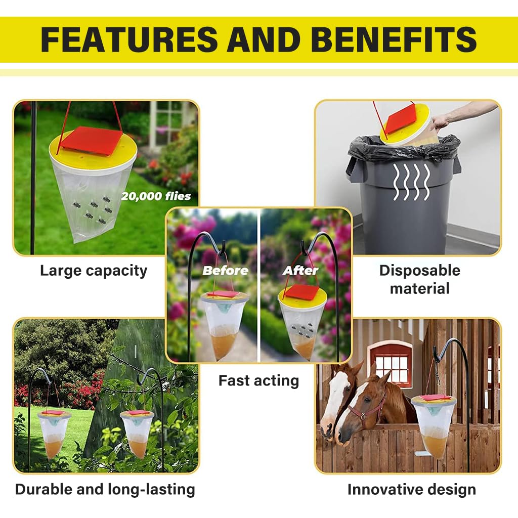 HASTHIP Fly Traps Outdoor 2 Pack for Farms and Backyards with Hanging Catcher Bags | Non Toxic Disposable Fly Killer