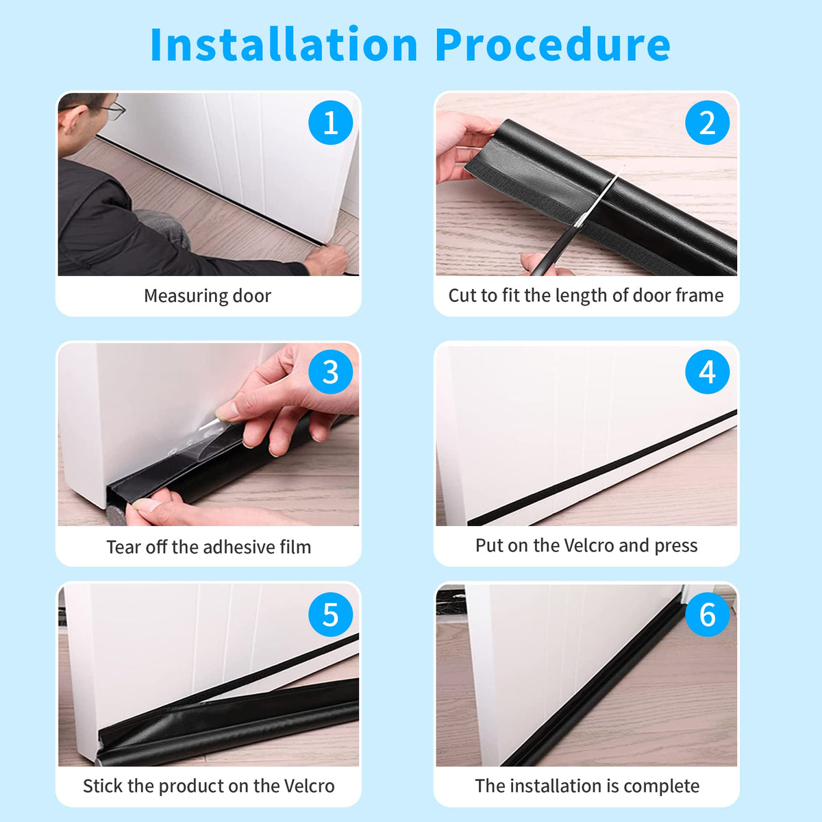 HASTHIP Door Bottom Sealing Strip 37.4 in 2 Pack for Draft Blocking with Self Adhesive | Black PU and PVC Foam Weather Stripping