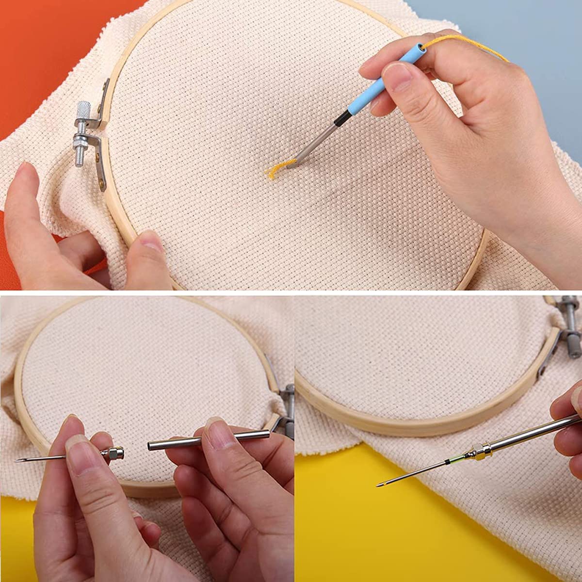 HASTHIP Punch Needle Set for DIY Embroidery and Tufting with 12PCS Needles & Wooden Handle | Ideal for Beginners and Crafts Enthusiasts