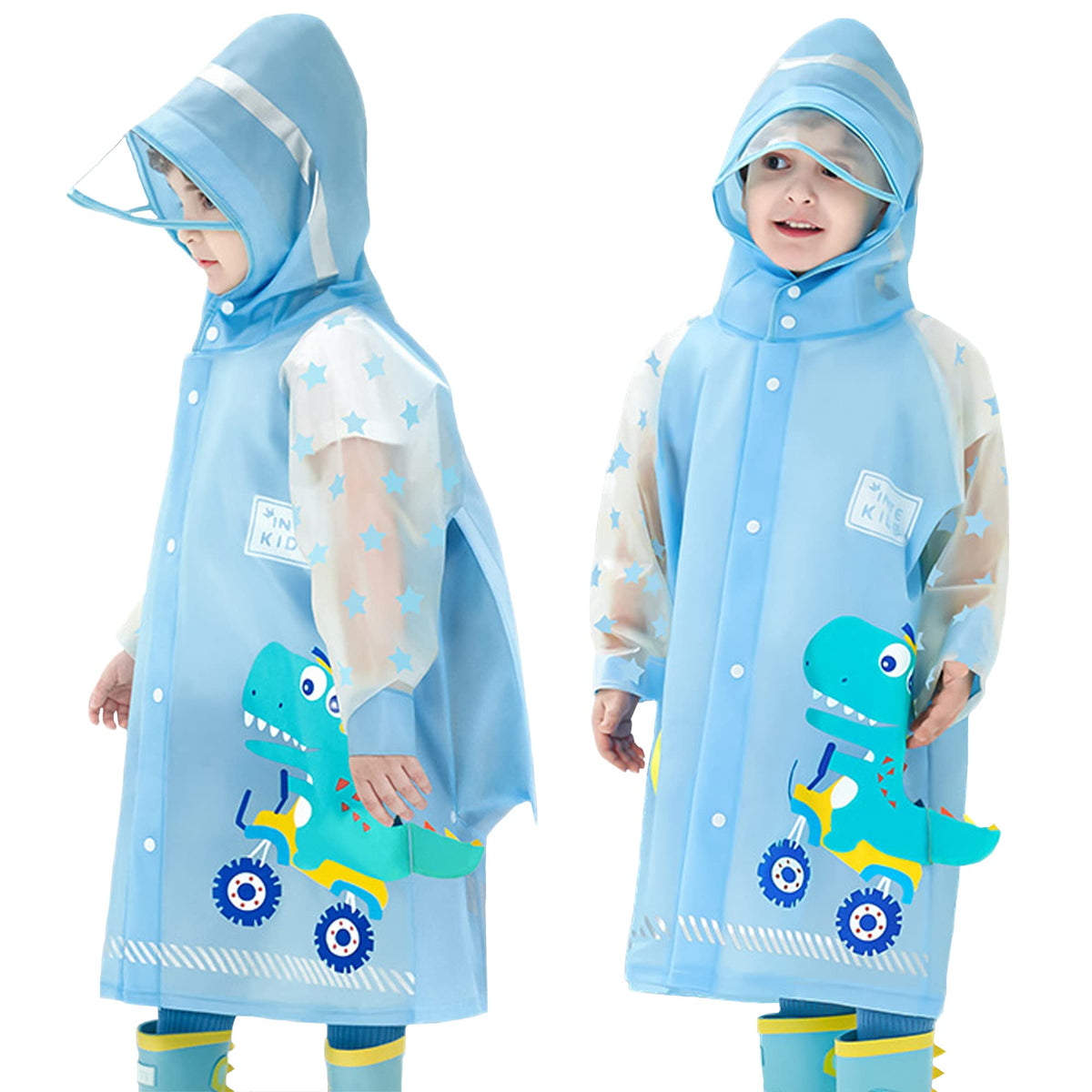 HASTHIP® Poncho de Lluvia con Capucha para Niños,Chubasquero Impermeable EVA Reutilizable con Cobertura para Mochila Escolar,Diseño de Dinosaurio Ligero Portátil Adecuado Altura 10