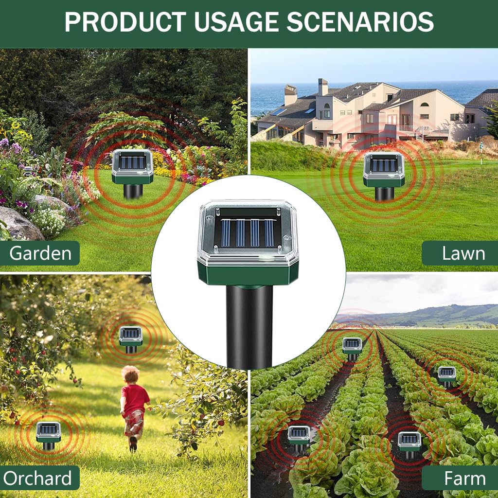 HASTHIP Solar Rats Repellent for Gardens and Lawns featuring IP65 Waterproof ABS | 10.24 in Compact Ultrasonic Animal Control Pack of 4