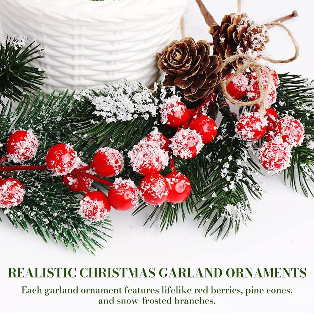 HASTHIP Artificial Christmas Floral Picks for Wreaths with Hemp Rope Hanging 8pcs 7.87in | Red Berries Pinecones and Holly Leaves Decor