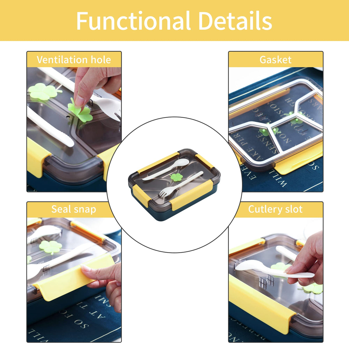 HASTHIP Lunch Box for School and Office with 4 Compartments 1000ml Stainless Steel | Leakproof Bento Set for Men Women and Kids