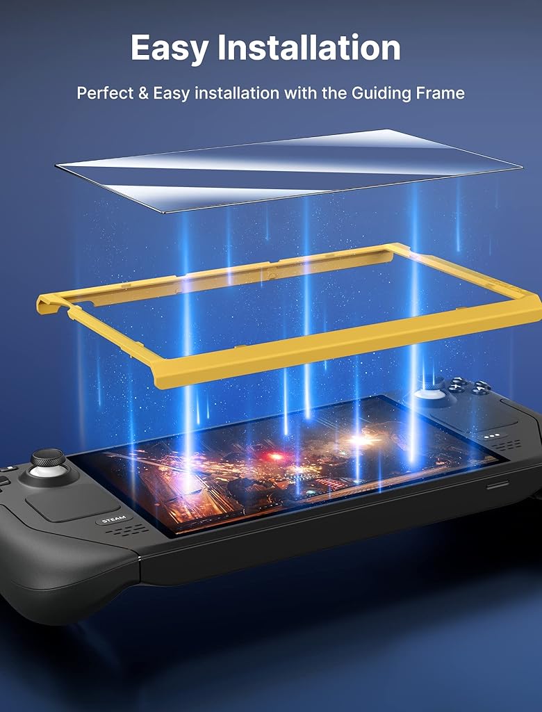HASTHIP® Protector de Pantalla para Steam Deck 2-Pack, Cristal Templado 9H Ultra HD con Marco de Guía, Antiarañazos, Antihuellas y Alta Transparencia para Steam Deck 64GB/256GB/512GB