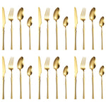 HASTHIP® Juego de Cubiertos de Acero Inoxidable para 6 Personas,Set Cubiertos Dorado 24 Piezas con Cuchillos,Tenedores Cucharas y Cucharillas Pulido Espejo Apto para Lavavajillas Diseño