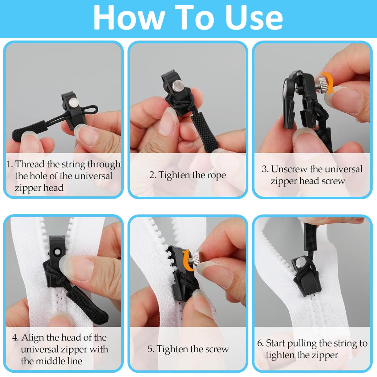 HASTHIP Zipper Repair Kit for Bags and Garments featuring Screw-Fixed Sliders | 12Pcs Metal and Nylon Pull Tabs