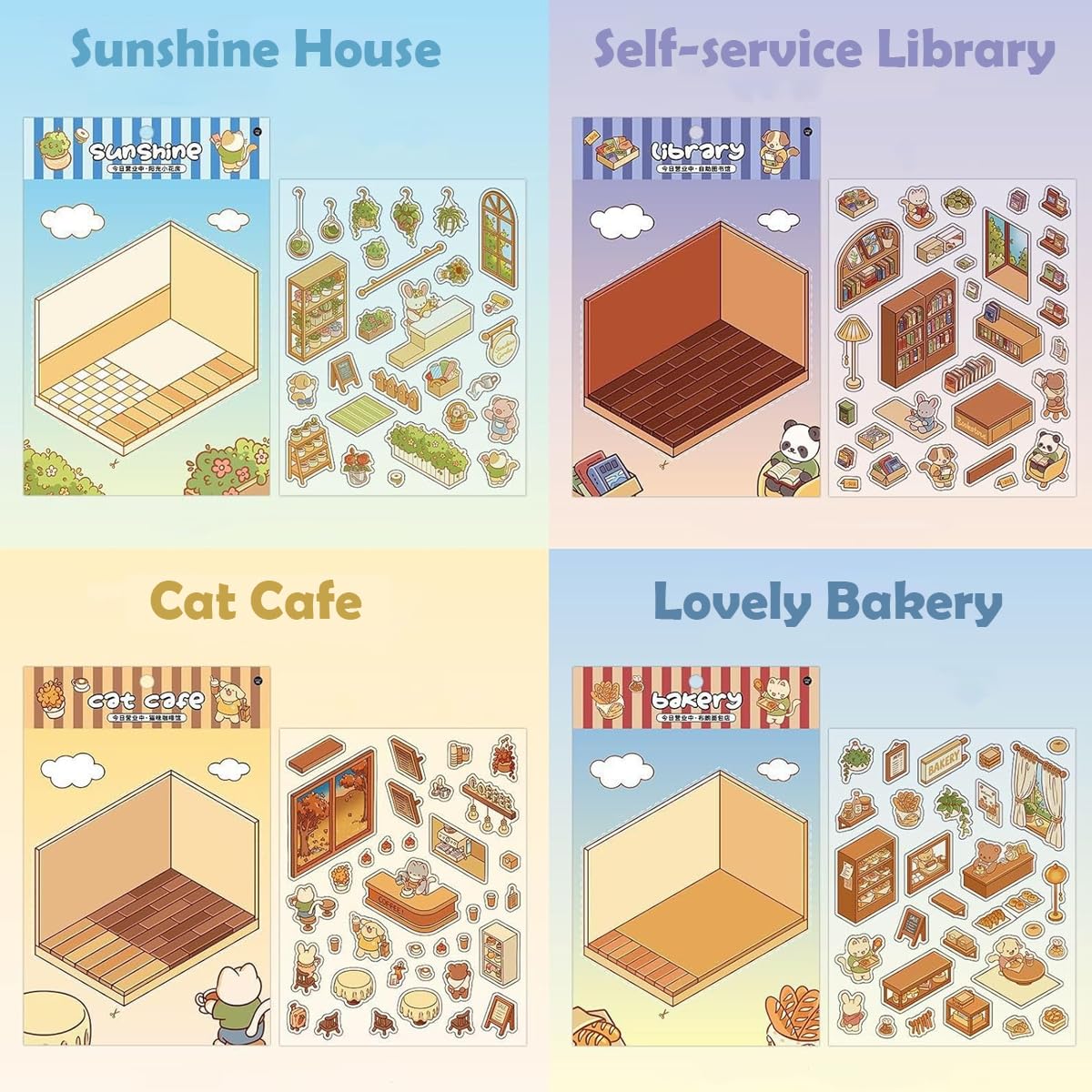 HASTHIP 3D House Stickers for DIY Scenes with Tweezer 8PCS PET Material | Fun for Kids and Adults