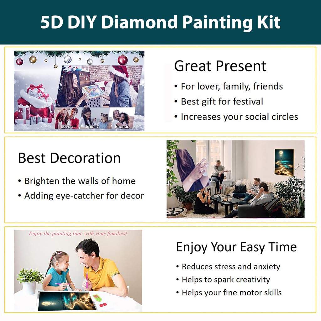 HASTHIP Diamond Painting Art Kit for Home Decor featuring Dreamy Beach Moonlit Night 12x16 in