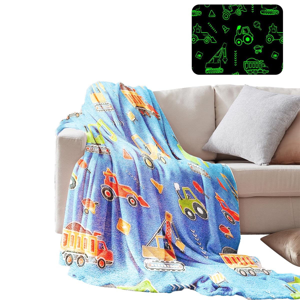 HASTHIP Glow in The Dark Blanket for Kids 200x150 cm with Soft Flannel Fleece | Cozy Cartoon Throw for Boys and Girls