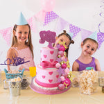 HASTHIP Cake Toppers for Birthday Cakes with 36 Pcs Glittering Stars and Pink Girl Silhouette | Party Decorations for Women and Girls